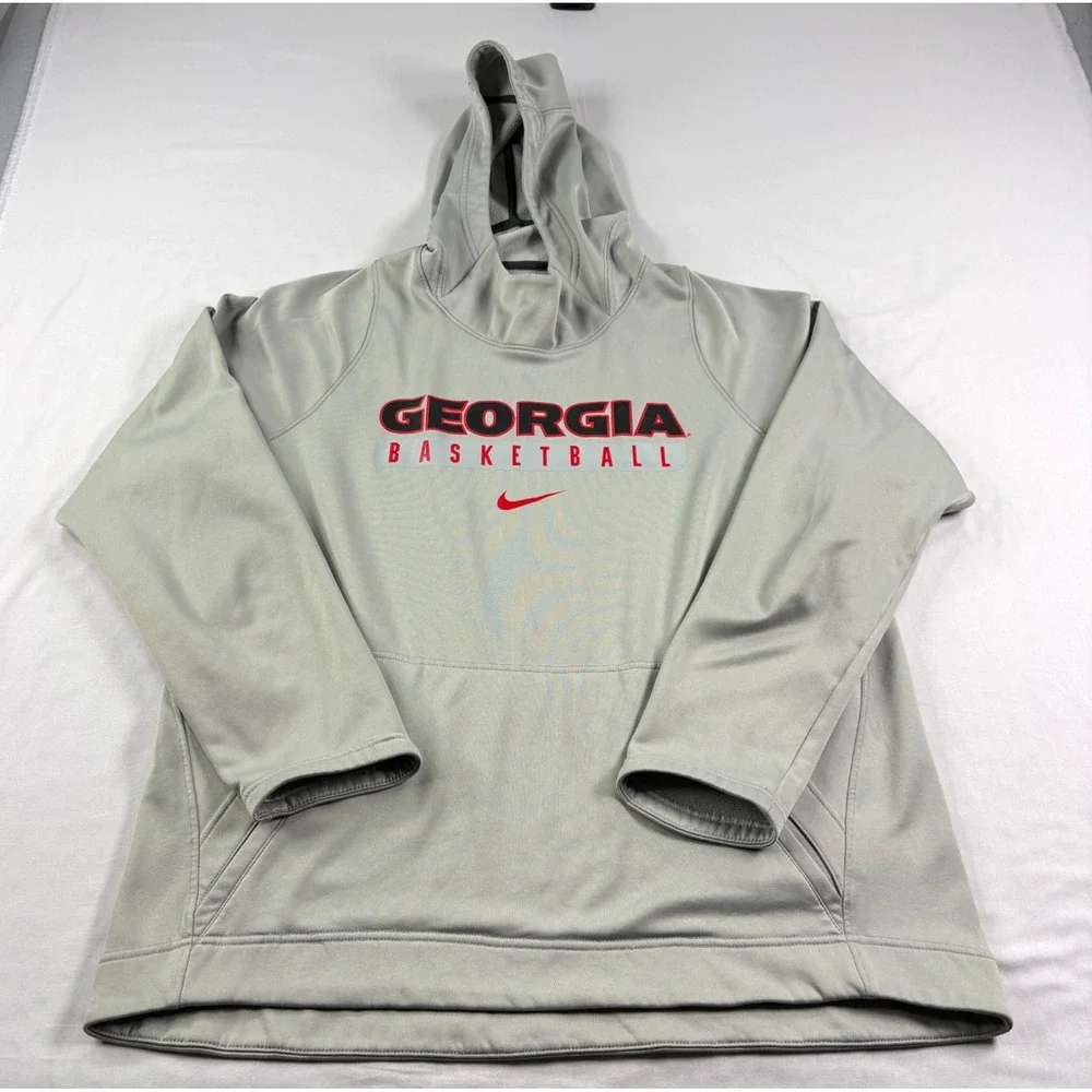 Georgia Bulldogs Hoodie Mens Large Gray Nike Therma Fit Pullover Sweatshirt NCAA